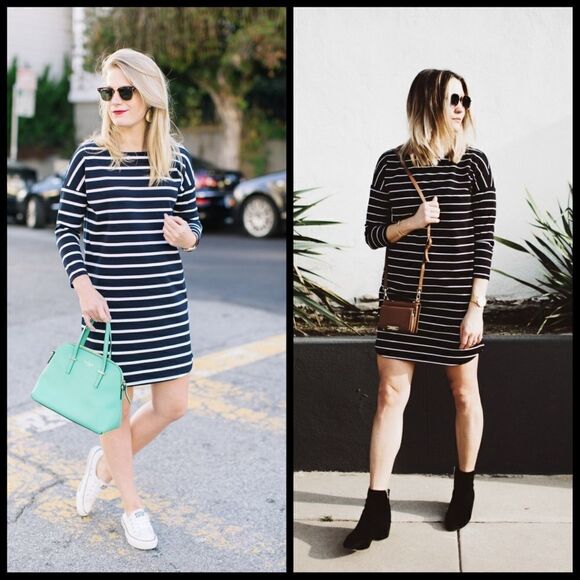 BB DAKOTA dress Dinah navy blue stripe ponte shift jersey M - Picture 10 of 10